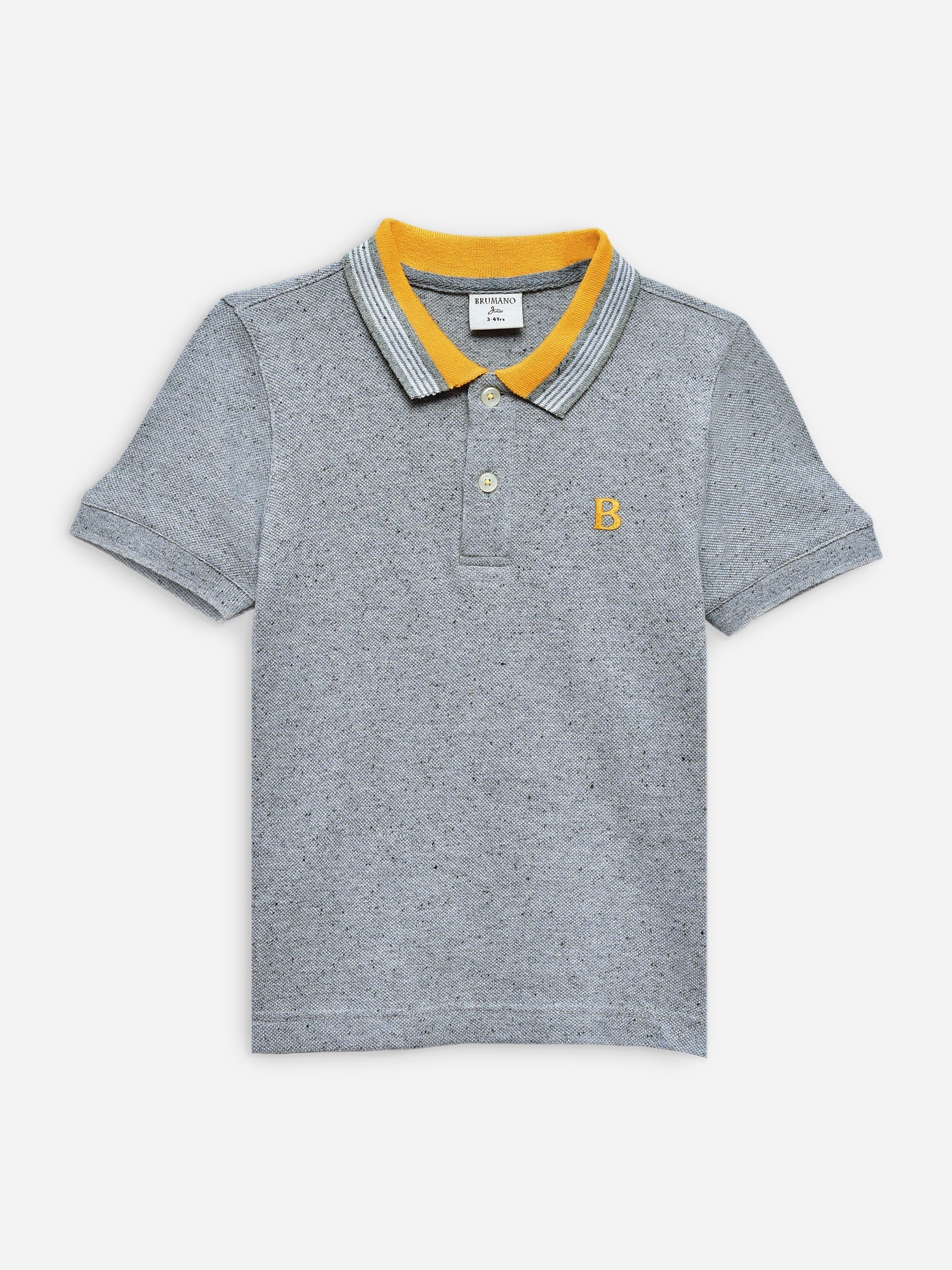 Grey Neppy Pique Polo With Yellow Collar Brumano Pakistan