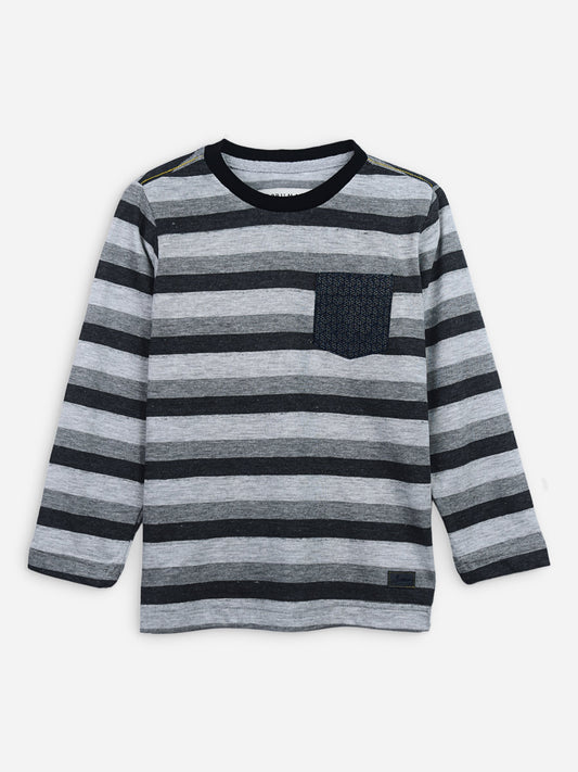 Grey Striped Casual Long Sleeve T-Shirt Brumano pakistan