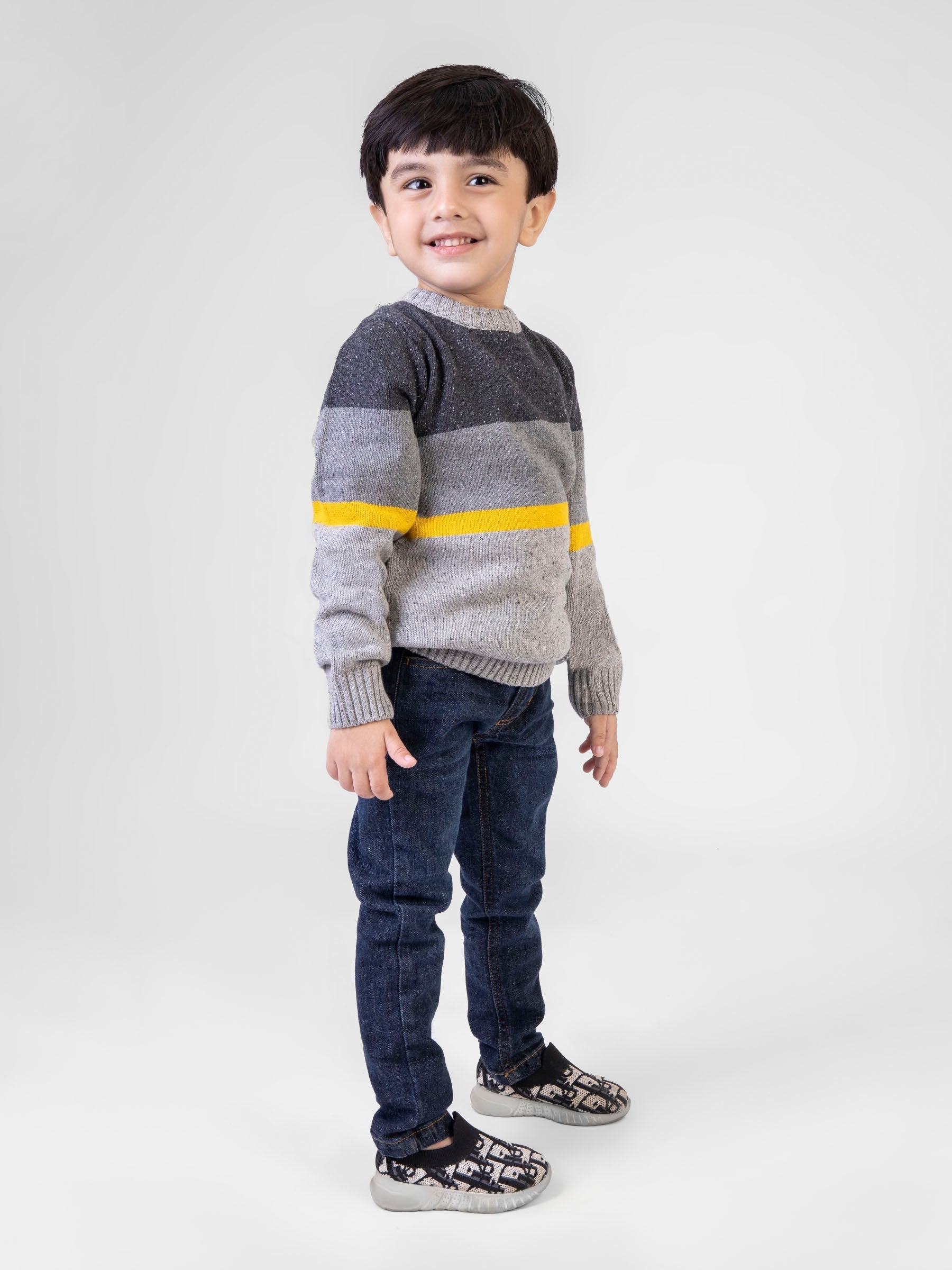 Grey & Yellow  Casual Crew Neck Jumper Brumano Pakistan