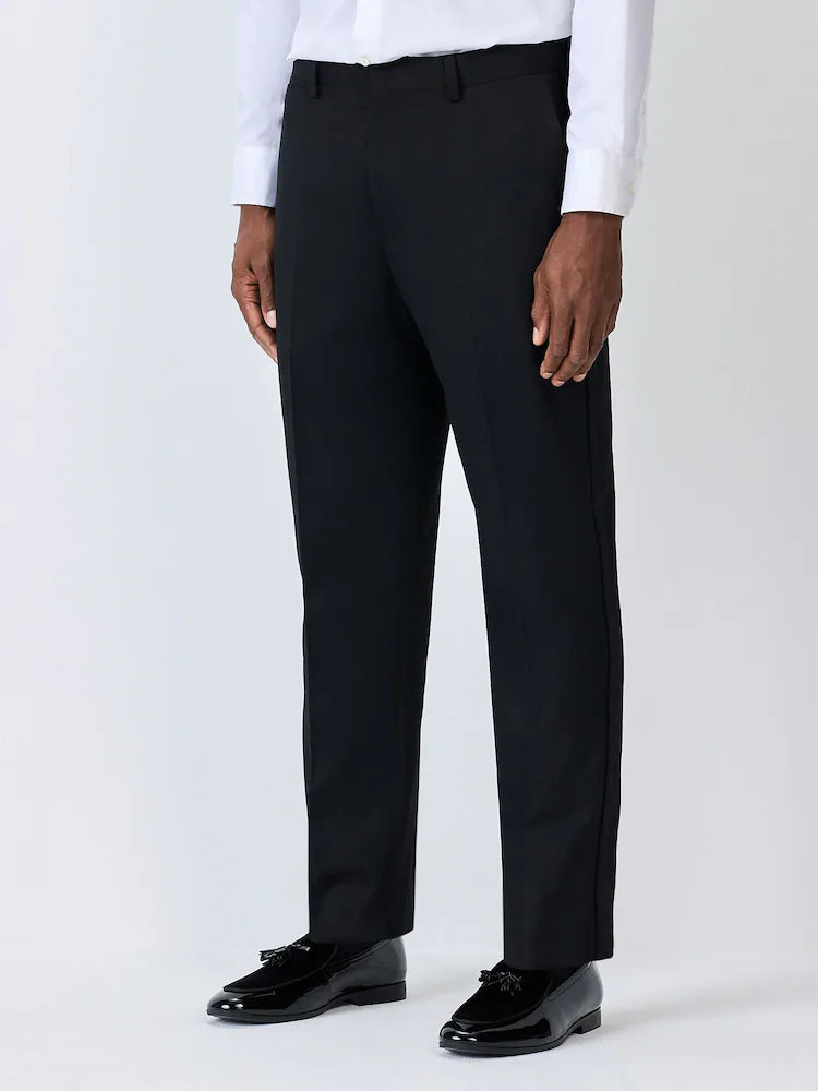 Black Regular Fit Smart Tuxedo Trousers With Velvet Side Tape Detail