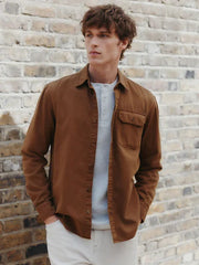 Tan Brown Long Sleeve Garment Dyed Oxford Shirt