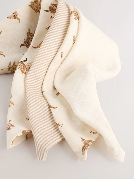 NEXT - Neutral Hamish the Cow Baby Muslin Cloths 4 Pack