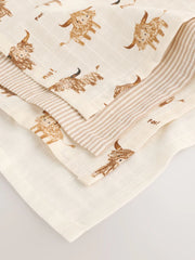 NEXT - Neutral Hamish the Cow Baby Muslin Cloths 4 Pack