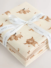 NEXT - Neutral Hamish the Cow Baby Muslin Cloths 4 Pack