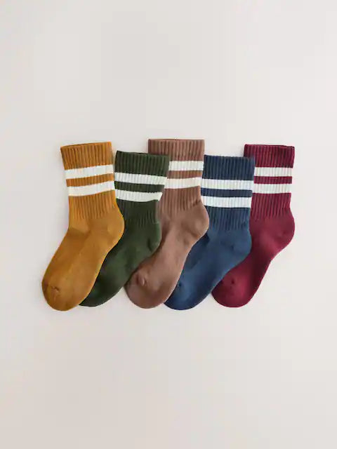 Grey/Navy Blue Cushioned Footbed Cotton Rich Ribbed Tipped Socks 5 Pack