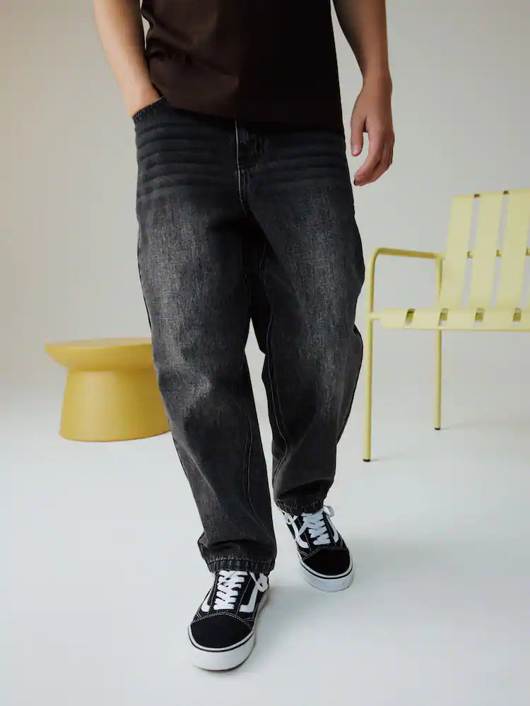 Washed Black Baggy Tapered Denim Jeans (3-16yrs)