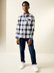 NEXT - Blue/Ecru Long Sleeve Cotton Check Shirt (3-16yrs)