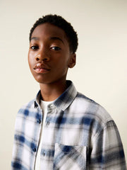 NEXT - Blue/Ecru Long Sleeve Cotton Check Shirt (3-16yrs)