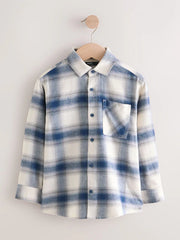 NEXT - Blue/Ecru Long Sleeve Cotton Check Shirt (3-16yrs)