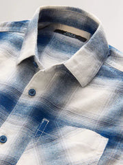 NEXT - Blue/Ecru Long Sleeve Cotton Check Shirt (3-16yrs)