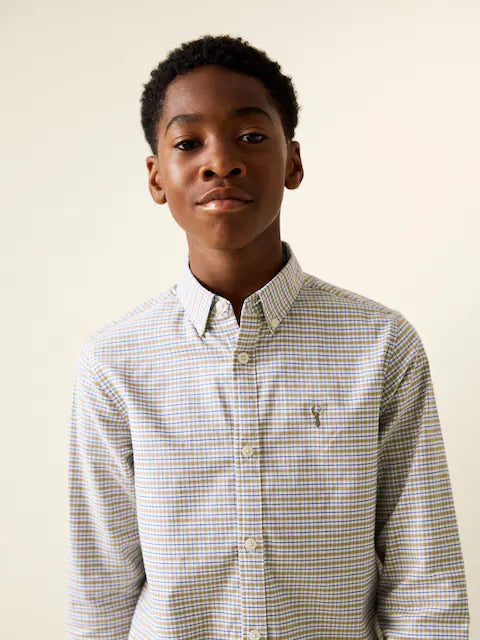 NEXT - Neutral Gingham Single Oxford Shirt (3-16yrs)