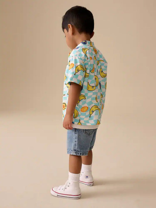 Blue/Yellow Banana All Over Short Sleeve Printed Shirt and T-Shirts Set (6mths-7yrs)
