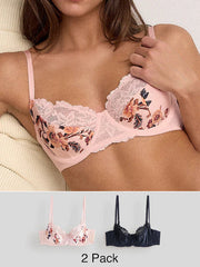 Navy/Cream Floral 2 Pack Non Pad Full Cup Bras