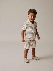 Neutral Textured Revere Collar Knitted Polo Shirt and Shorts Set (3mths-10yrs)