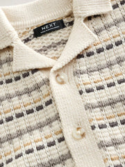 Neutral Textured Revere Collar Knitted Polo Shirt and Shorts Set (3mths-10yrs)