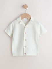 Ecru Revere Collar Short Sleeve Knitted Polo Shirt (3mths-7yrs)