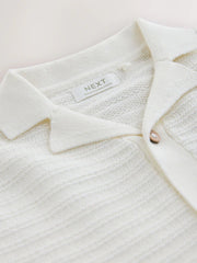 Ecru Revere Collar Short Sleeve Knitted Polo Shirt (3mths-7yrs)