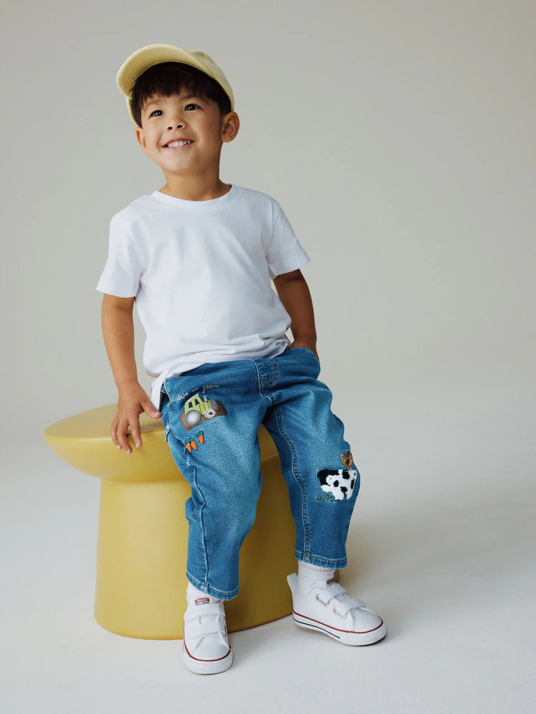 NEXT - Dark Blue Character Farm Loose Pull On Jeans (3mths-7yrs)