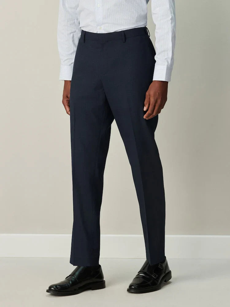 Navy Blue Slim Ft Check Suit Trousers