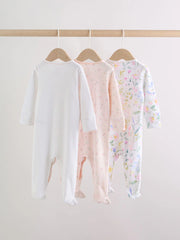 Pink Baby Bunny Sleepsuits 3 Pack (0-2yrs)