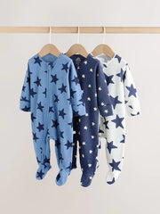 NEXT - Navy Star Two Way Zip Baby Sleepsuits 3 Pack (0-2yrs)