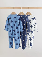 NEXT - Navy Star Two Way Zip Baby Sleepsuits 3 Pack (0-2yrs)