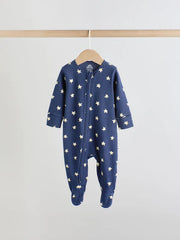 NEXT - Navy Star Two Way Zip Baby Sleepsuits 3 Pack (0-2yrs)