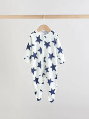NEXT - Navy Star Two Way Zip Baby Sleepsuits 3 Pack (0-2yrs)