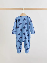 NEXT - Navy Star Two Way Zip Baby Sleepsuits 3 Pack (0-2yrs)