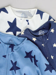 NEXT - Navy Star Two Way Zip Baby Sleepsuits 3 Pack (0-2yrs)