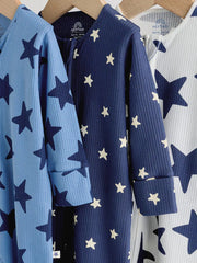 NEXT - Navy Star Two Way Zip Baby Sleepsuits 3 Pack (0-2yrs)