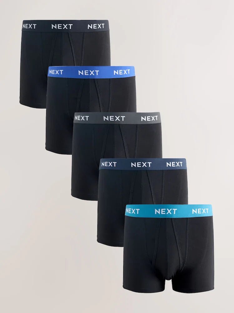 Blue/ Black Waistbands 5 Pack A-Front Cotton Rich Boxers