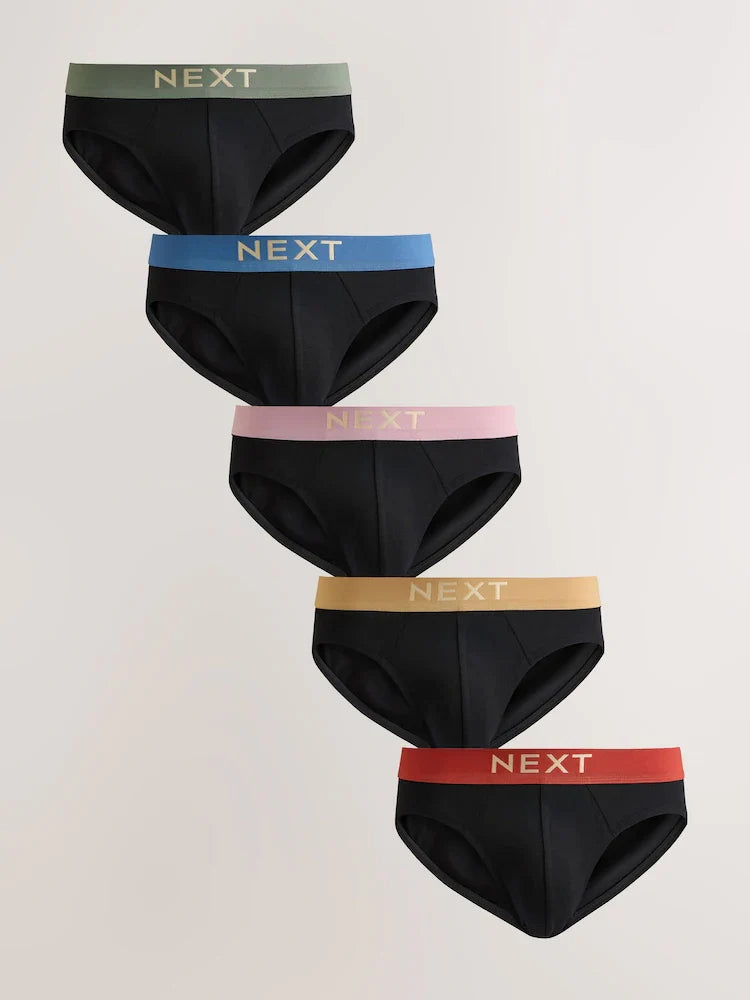 Black Pastel Waistband 5 Pack Cotton Rich Briefs