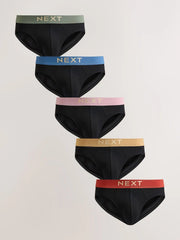 Black Pastel Waistband 5 Pack Cotton Rich Briefs