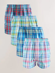Red/Blue Madras Check 4 pack Woven 100% Cotton Boxers