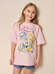 Pink Floral Sequin Graphic T-Shirt (3-16yrs)