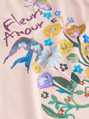 Pink Floral Sequin Graphic T-Shirt (3-16yrs)
