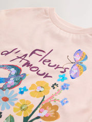 Pink Floral Sequin Graphic T-Shirt (3-16yrs)