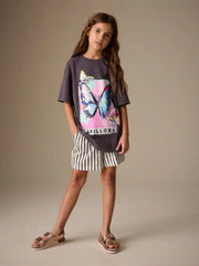 Charcoal Grey Butterfly Sequin Graphic T-Shirt (3-16yrs)