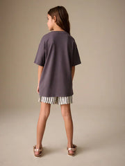 Charcoal Grey Butterfly Sequin Graphic T-Shirt (3-16yrs)