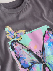 Charcoal Grey Butterfly Sequin Graphic T-Shirt (3-16yrs)
