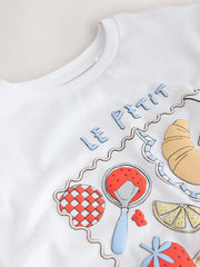 White Breakfast Oversized Graphic Print T-Shirt (3-16yrs)