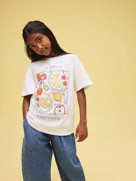 White Breakfast Oversized Graphic Print T-Shirt (3-16yrs)