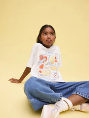 White Breakfast Oversized Graphic Print T-Shirt (3-16yrs)