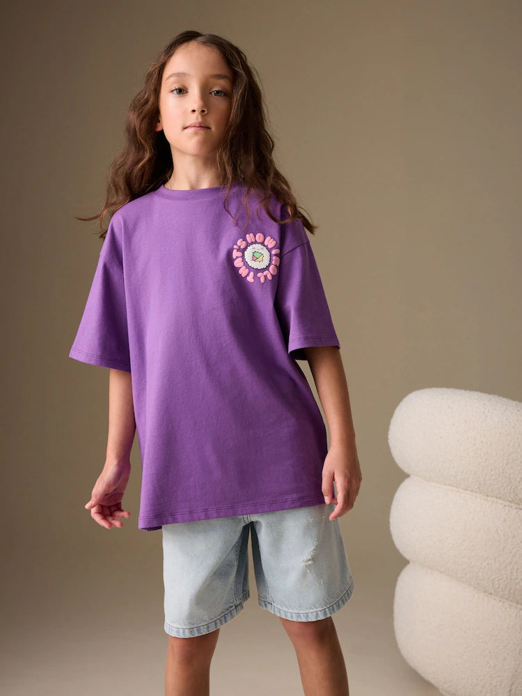 Purple Sushi Oversized Graphic Print T-Shirt
