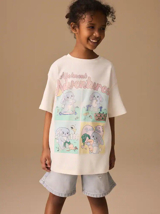 Ecru Easter Bunny Oversized Graphic Print T-Shirt (3-16yrs)