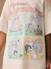 Ecru Easter Bunny Oversized Graphic Print T-Shirt (3-16yrs)