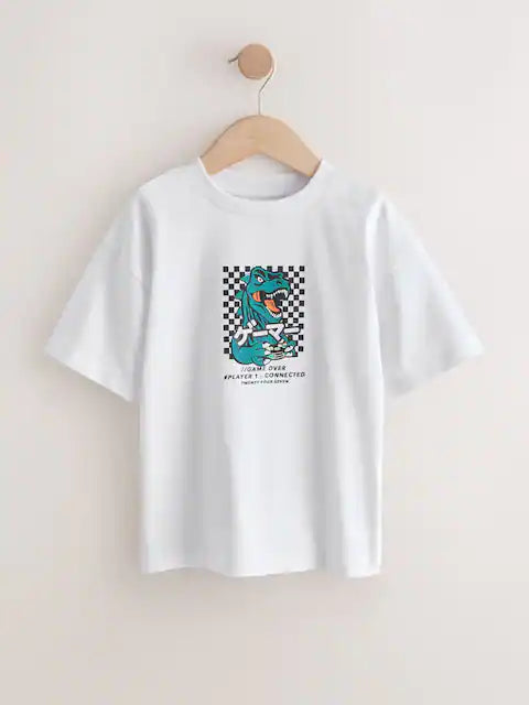 White/Green Dino Short Sleeve Graphic T-Shirt (3-16yrs)