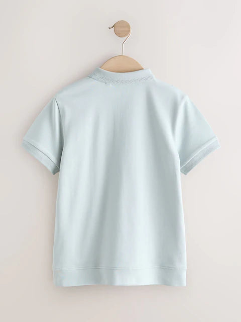 Blue Textured Short Sleeve Zip Neck Polo Shirt