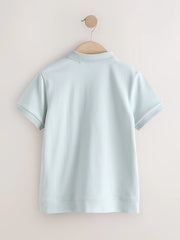 Blue Textured Short Sleeve Zip Neck Polo Shirt